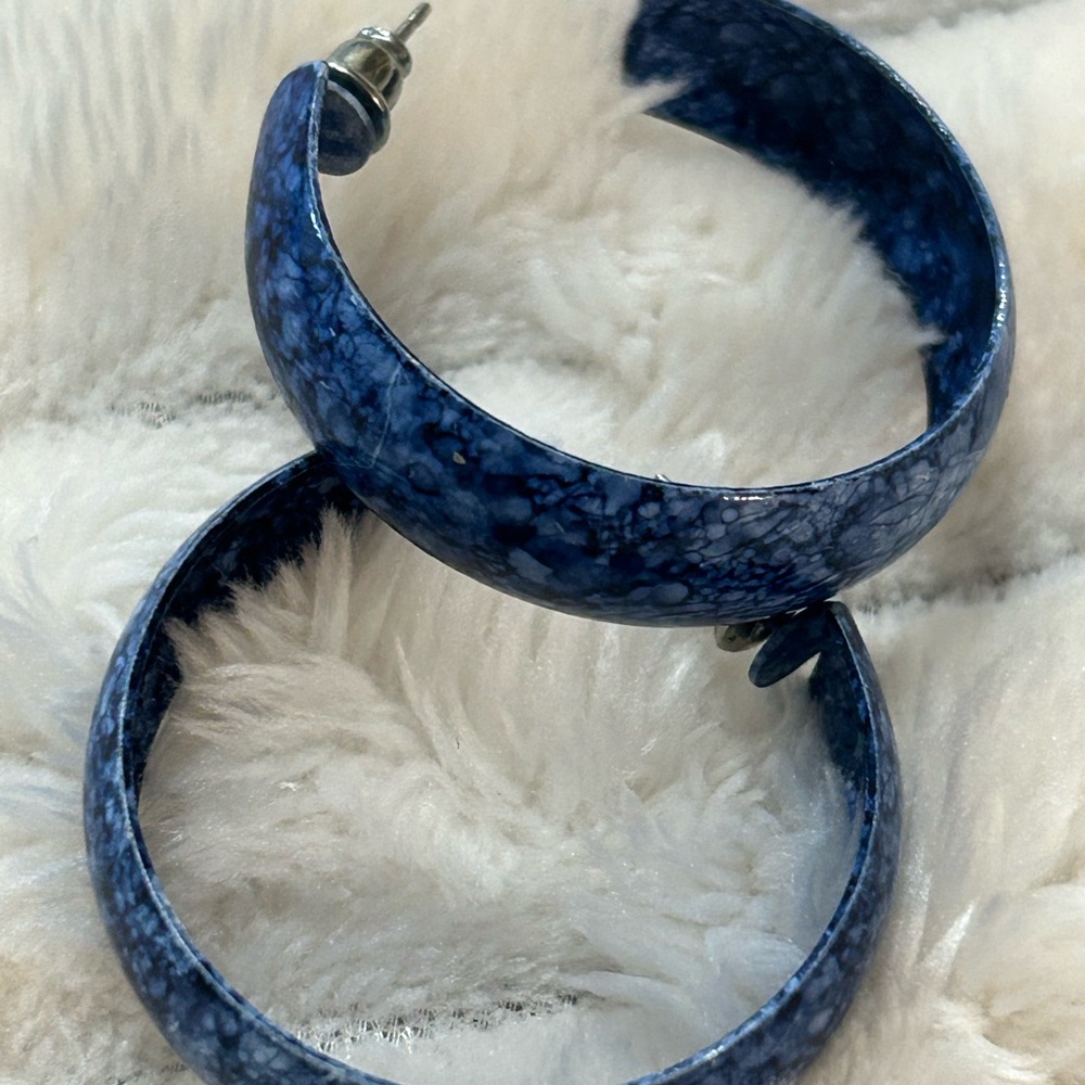 Blue Marbled Hoop Earrings